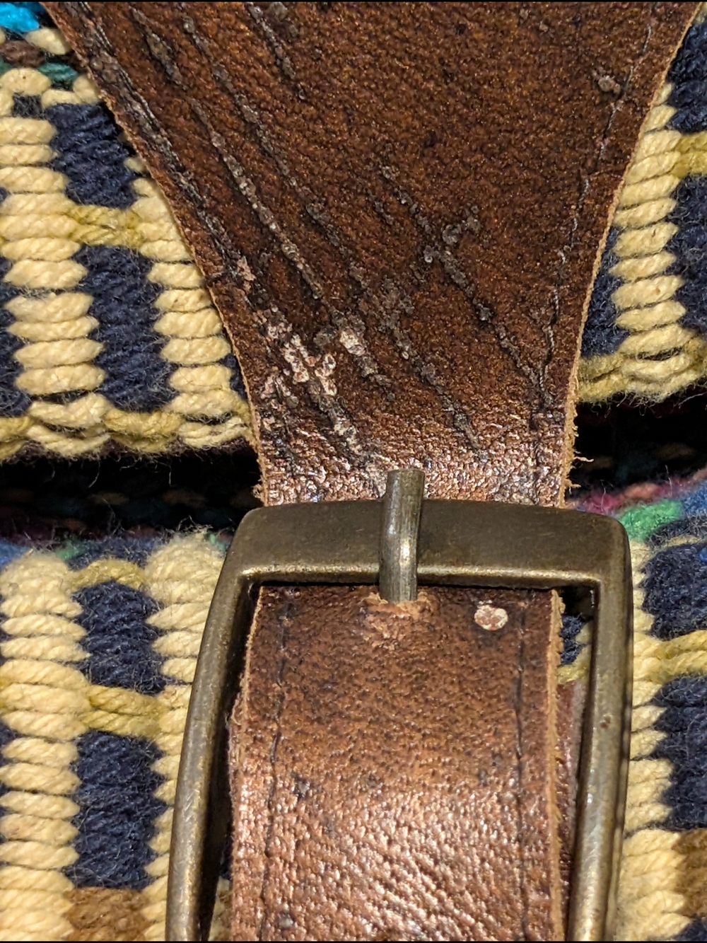 World Market Multicolor Woven Backpack with Brown Leather Buckle - Picture 9 of 10